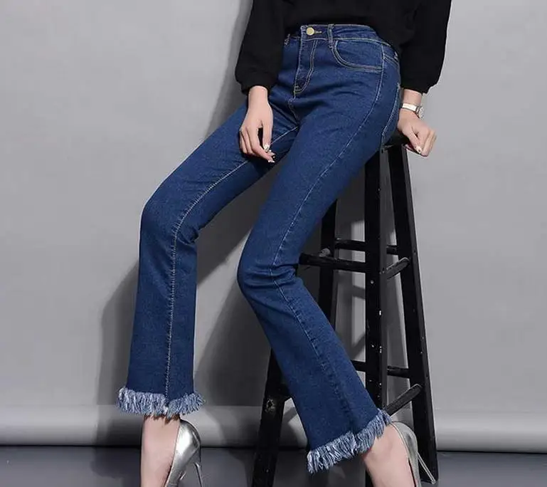 Новые растягивающиеся женские джинсы индивидуальность tide Плюс Размер Брюки расклешенные брюки женские брюки
