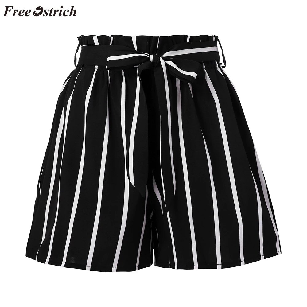 

FREE OSTRICH Shorts women retro fashion personality stripes casual fitnes loose comfortable elastic waist pocket wide leg shorts