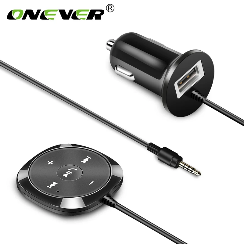 Onever Wireless Bluetooth Car Kit MP3 Player 3.5mm AUX Audio A2DP Music Receiver Adapter Support IOS Siri with 2.1A USB Output