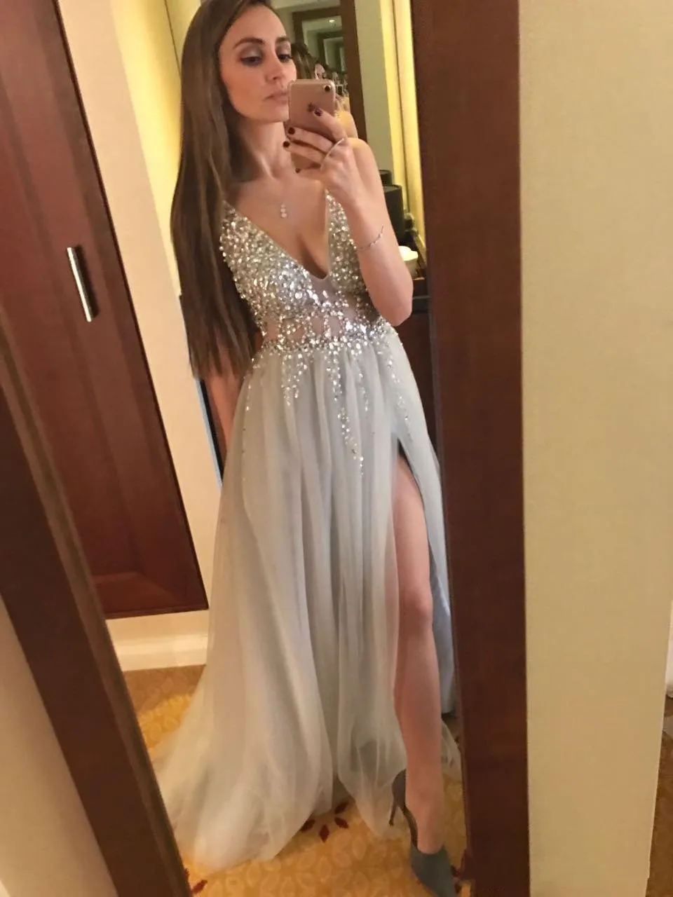 Robe De Soiree Real Photos Sexy Berta Evening Dress Deep V Neck