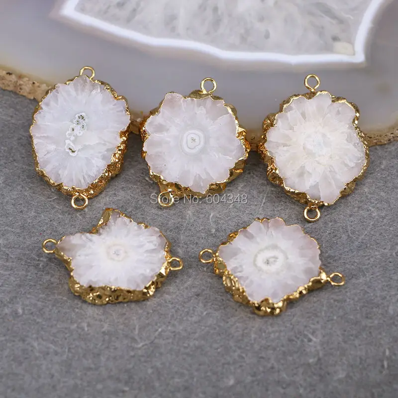 

5pcs Natural Solar Quartz Connector Double Bail, Sun Flower shape White Solar Quartz Gem stone Quartz Jewelry Connector Findings