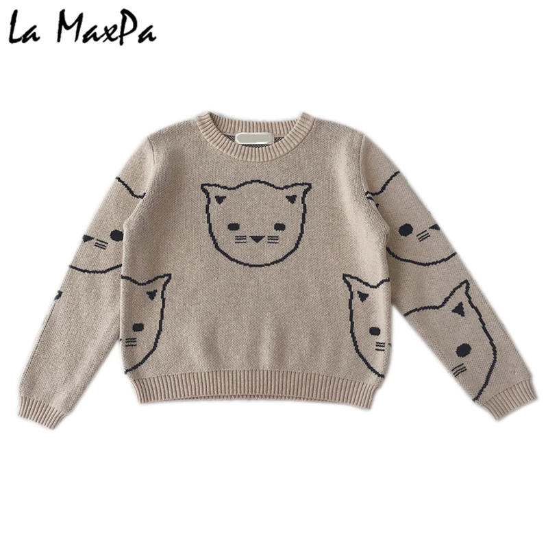 

Children High Quality Baby Girls Boys Pullovers Cat Head O-Neck Sweaters Autumn Winter Warm Cartoon clothes wear Kids Sweater YX