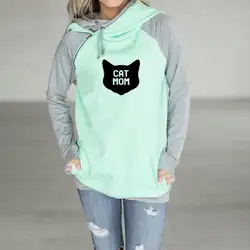 2019 мода кошка мама печати Kawaii Топы толстовка женские свитера карманы хлопок забавные толстовки и для женщин плюс размер