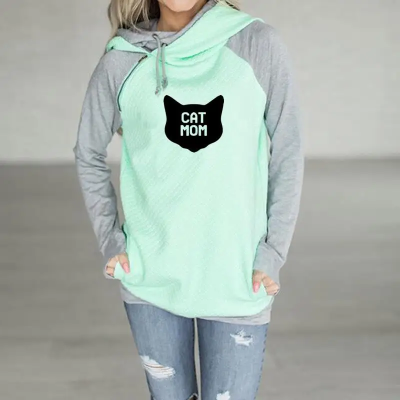 

2019 Fashion Cat Mom Print Kawaii Tops Sweatshirt Femmes Sweatshirts Pockets Cotton Funny Hoodies and For Women Plus Size
