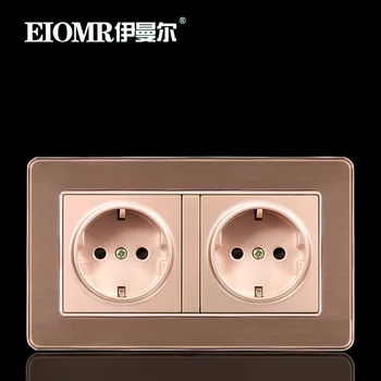 

Model 146 two-digit EU/FR/UK socket Euro-coordinate socket Stainless Steel Gold panel socket 250V