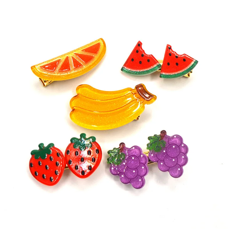 

1 PC Gold Metal Acrylic Strawberry Orange Hair Clips Sweet Banana For Girls Princess Hair Accessories Hairpins Barrettes