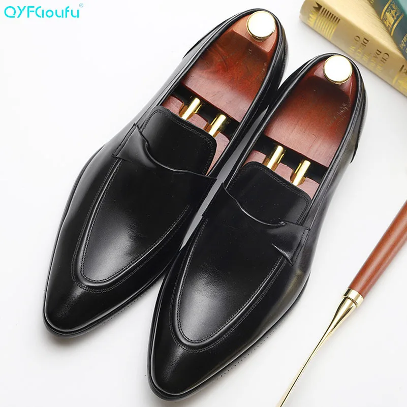 

2019 Newest Men Dress Shoes Designer Business Office Slip-on Loafers Casual Genuine Leather Men's Flat Party Shoes