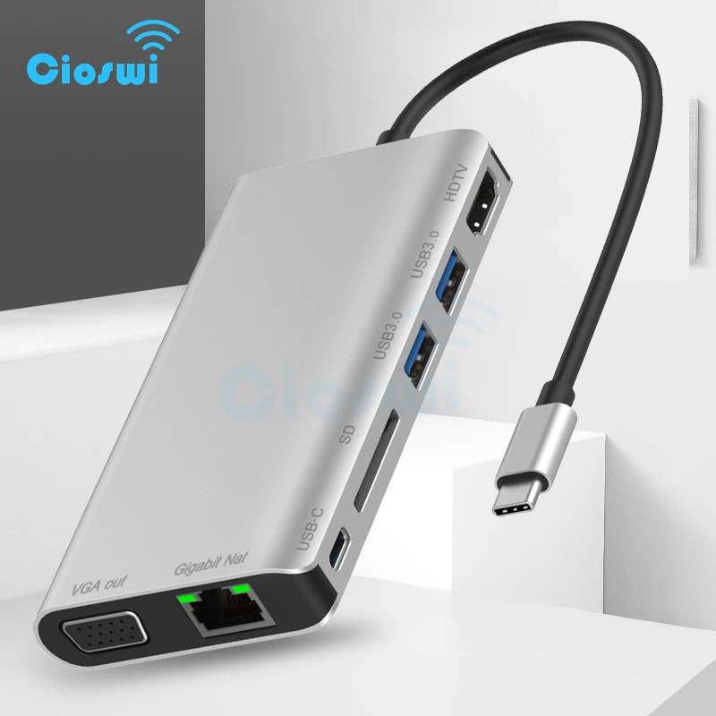 

Cioswi USB 3.1 Splitter For MacBook Pro Air Type C Hub For Computer USB-C Dock Station USB 3.0 SD Card Reader HDMI VGA JACK 3.5