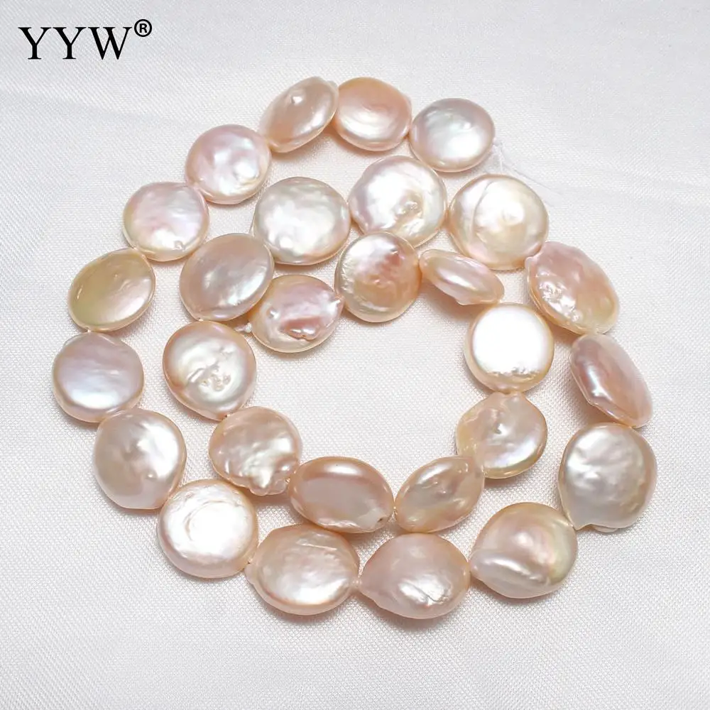 

YYW High Quality Cultured Coin Freshwater Pearl Beads Flat Round natural pink 14-15mm Sold Per Approx 15.7 Inch Strand