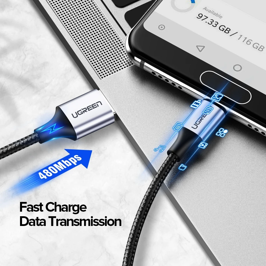 Ugreen usb type c кабель для быстрой зарядки кабель для передачи данных для samsung Galaxy S9 S8 кабель для мобильного телефона для huawei xiaomi 9 8 зарядное устройство короткое