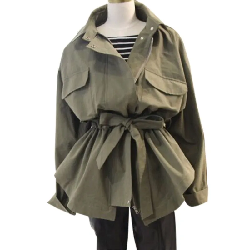 

Women's waist short windbreaker jacket loose casual thin section student Hong Kong flavor solid color coat shirt tide GD012