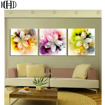 

MHD Set of 3 Flowers Icon Diamond Painting 5D Diamond Embroidery 3 Living Room Decoration Set Narcissus Flowers Wall Stickers