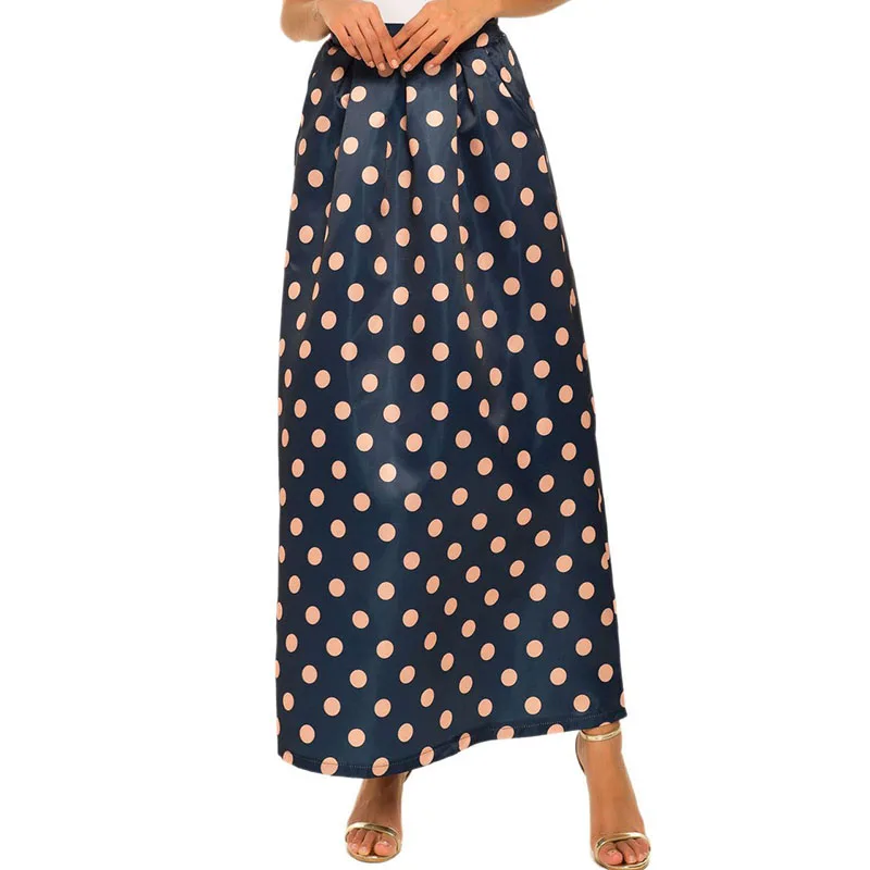 

2019 New Hot Selling Summer New Style Skirt Women's Explosion Retro Print Big Swing Skirt Casual Dot A-Line Mid-Calf Natural