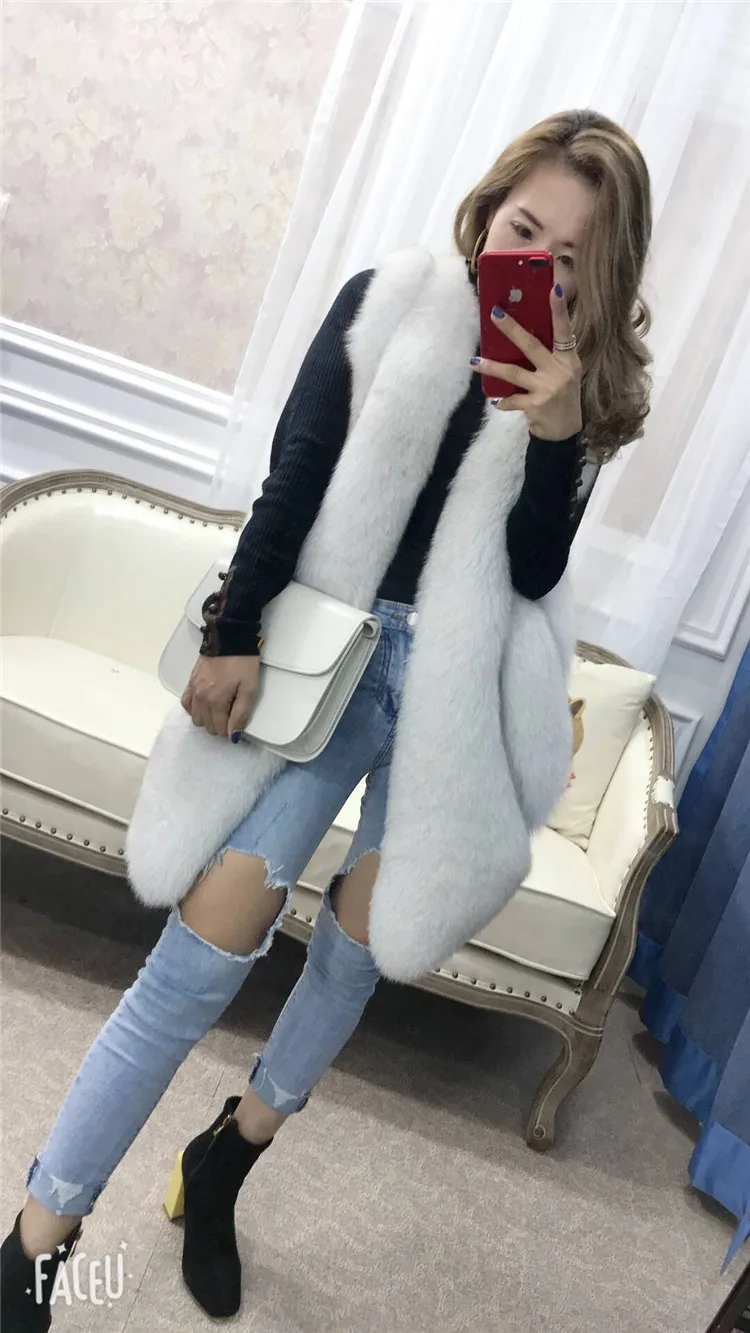 

Imported whole skin fox fur grass vest female long section 2019 new real hair vest five generations autumn and winter season