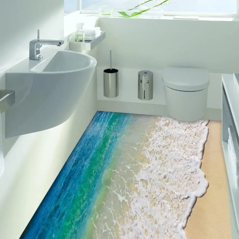 

Beautiful 3d Beach Floor Stickers Self-adhesive Waterproof PVC Bathroom Kitchen Tiles Wood Floor Sticker Kids Room Decor W171
