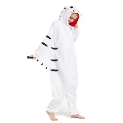 Взрослые флис белый тигр животных Kigurumi Для женщин Для Мужчин's Комбинезоны пижамы Косплэй костюм для Хэллоуина и карнавал Вечерние