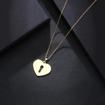 

DOTIFI Stainless Steel Necklace For Women Man Lover's Heart Lock Gold And Silver Color Pendant Necklace Engagement Jewelry