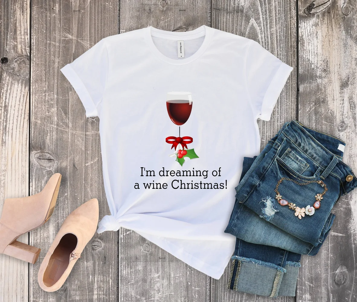 I'm dreaming of a Wine Christmas алкогольные пьянки секретный санта подарок футболка женское
