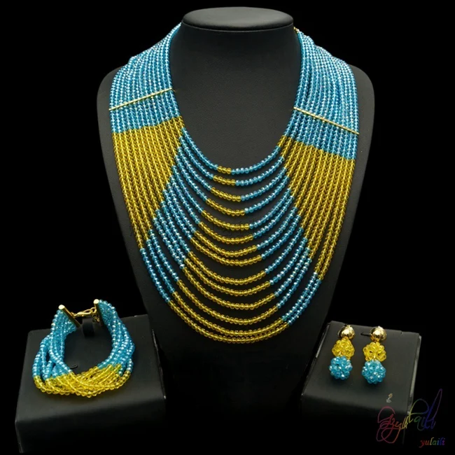 Yulaili Free Delivery Top Quality Classical Design Ladies Crystal Handmade Beads Three Jewelry Sets