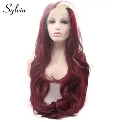 Sylvia красный белый смешанные синтетические парики на шнурках спереди волнистые свободные части термостойкие волокна волос для женщин