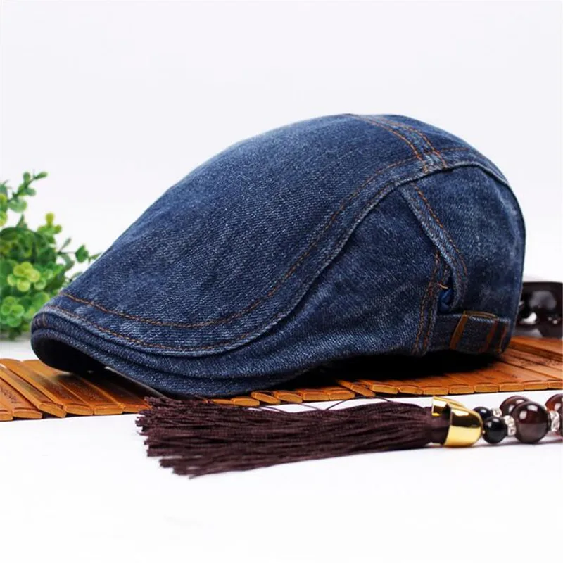 Новая мода Гэтсби Newsboy джинсовая кепка мужская джинсовая кепка гольф для вождения плоская таксистка унисекс Мужские джинсовые береты Кепка Duckbill Мужская кепка