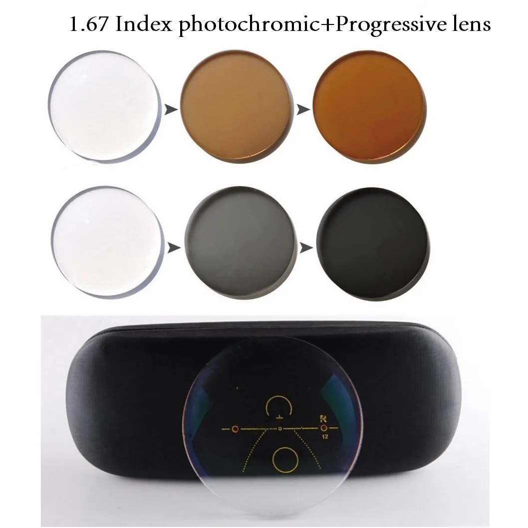 

1.67 Index Lens Photochromic Progressive Anti Reflective UV400 Multifocal Transition Lenses Prescription Myopia Reading Glasses