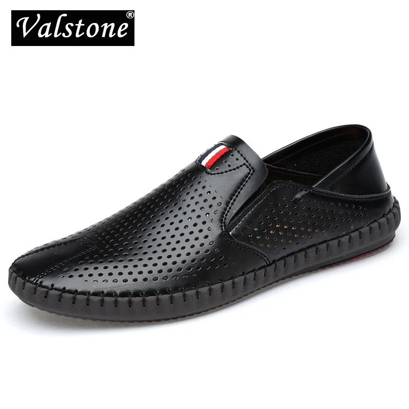 

Valstone Men Summer Leather Moccasins Microfiber loafers Slip-on soft casual shoes comfortable drive flats breathable perforated