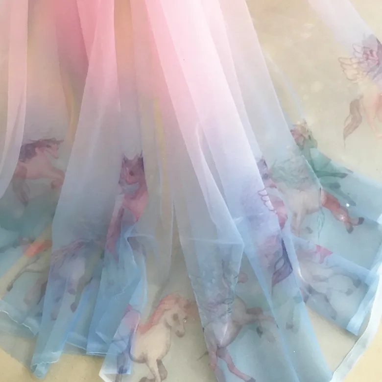 

Unicorn Rainbow Printing On Mesh Gradient Fabric For Girls Dress Show Evening Dress Lace Fabric DIY Material Curtains Home Decor