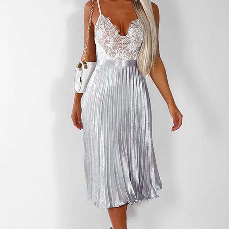 

GUMPRUN Faldas Mujer Moda 2019 Summer Skirts Womens Sexy Receive Waist Sequin Midi Skirt Women Plus Size Pink Pleated Skirt