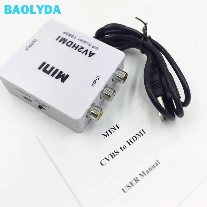 

Baolyda Mini AV to HDMI Video Converter Box AV2HDMI RCA AV HDMI CVBS to HDMI Adapter for HDTV TV PS3 PS4 PC DVD XBox Projector