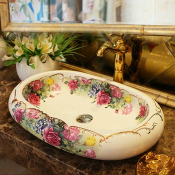 

Increase oval Jingdezhen ceramic art counter basin wash basin lavabo sink washing basin rose ceramic wash basin Bathroom sink