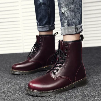 

Men Autumn 2018 Fashion Round Toe Lace-up Fashion Boots Man Shoes Motorcycle Boots