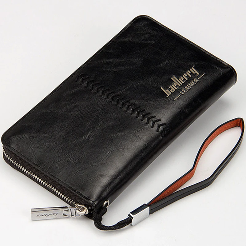 

Luxury Brand Men Wallets Purse Money Bag Leather Clutch Male Wrist Strap Baellerry carteira masculina MWS020