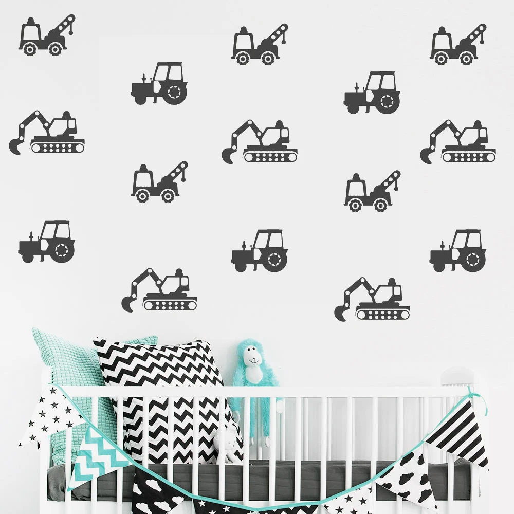 

The Builder Car Tractor Pattern Wall Stickers for Nursery Kids Room Bedroom Art Decor Vinyl Waterproof Decals Living Room K234
