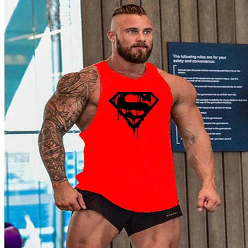 Новое поступление для бодибилдинга tanktop Superman Gym рубашка без рукавов Мужская майка для фитнеса Спортивная тренировочная майка для бега