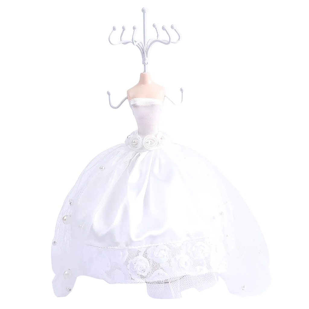 Mini White Gown Lady Mannequin Earring Bracelet Jewelry Stand Display Holder
