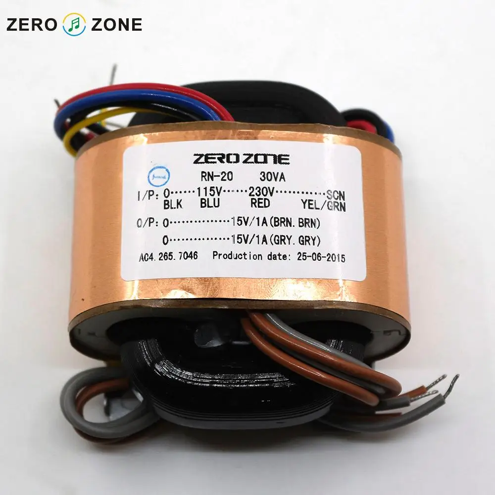 

GZLOZONE 115V/230V 30W Dual 15V/1A R-type Transformer 30VA 15V*2 Pure Copper Transformer