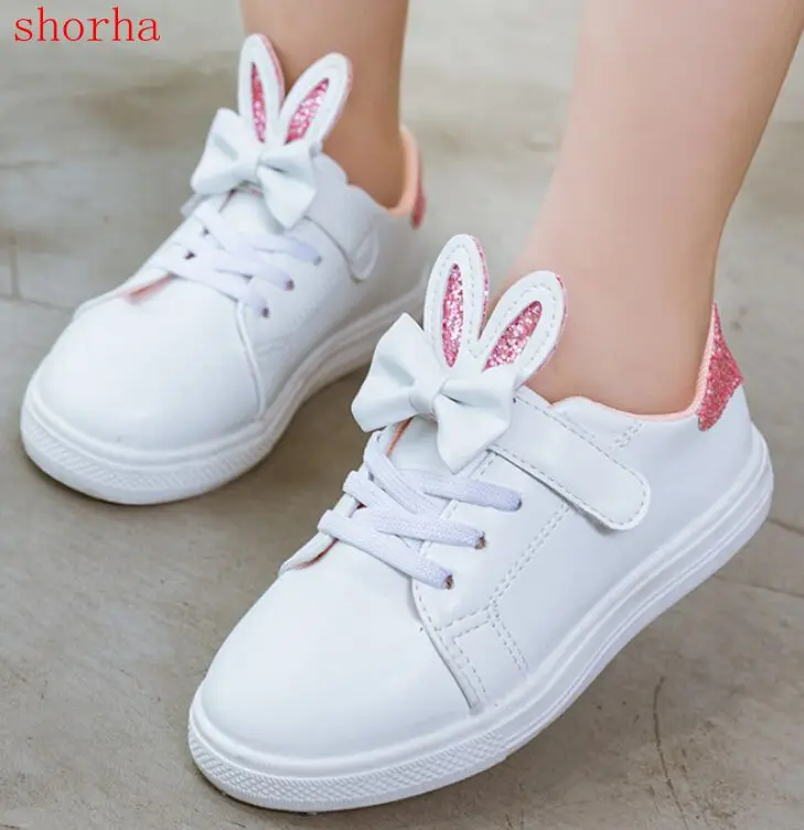 Girls single shoes 2018 spring new bow cute rabbit ears children's