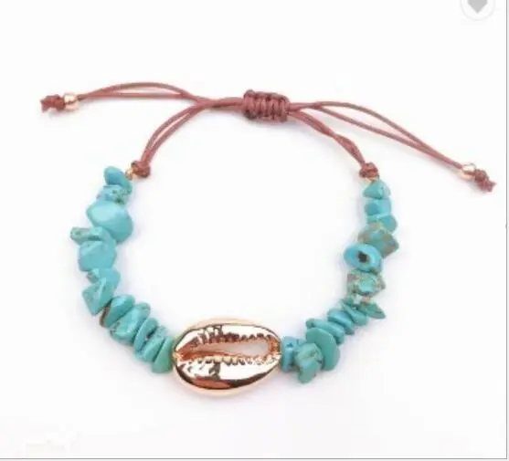 

1pc Natural Seashell Handmade Hand Knit Bracelet Shells Bracelets Beach Ocean Shells Crystal bead Jewerly 8305