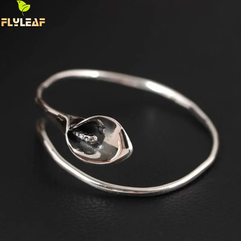 Kopen Flyleaf 925 Sterling Zilveren Vintage Calla Lelie Bloem open Armbanden en Armbanden Voor Vrouwen Fashion Lady Sterling zilver sieraden