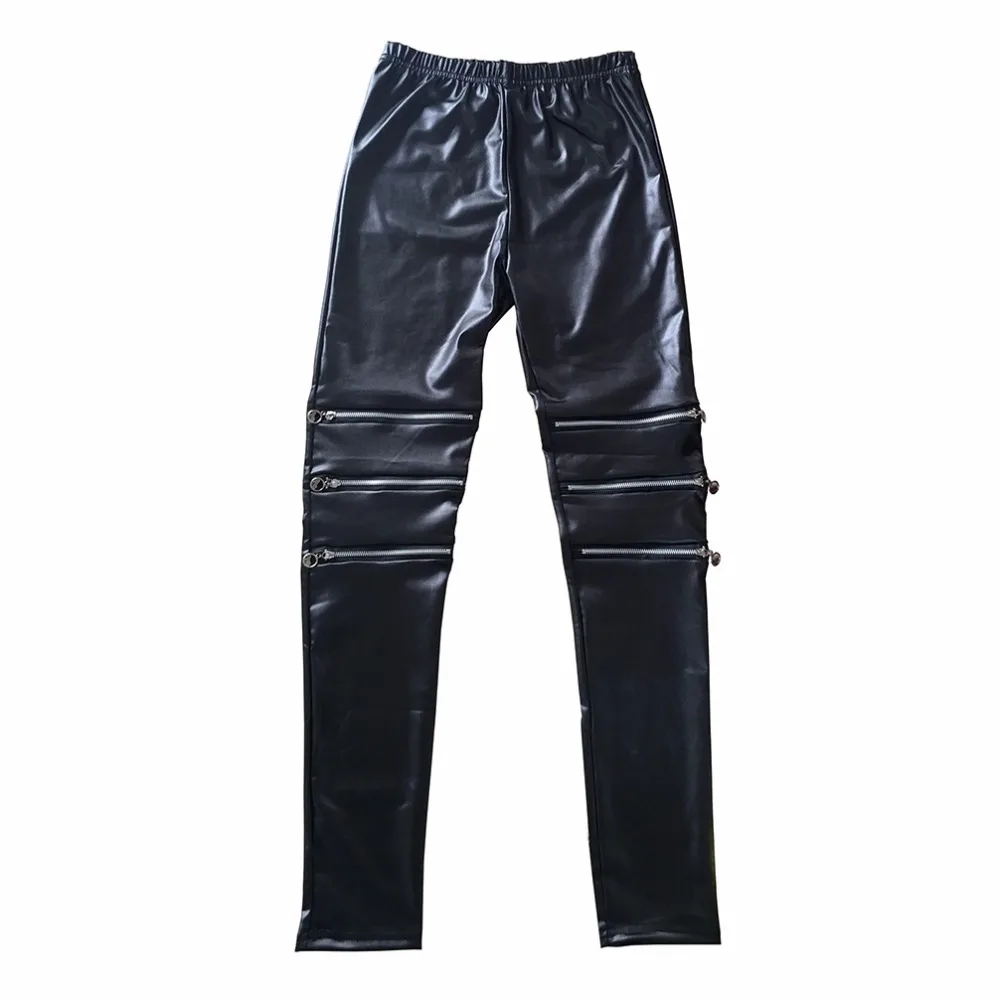 

2017 Summer Autumn three zipper sexy elasticity leather leggings leather women pants female Punk Fitness Women clothing legging