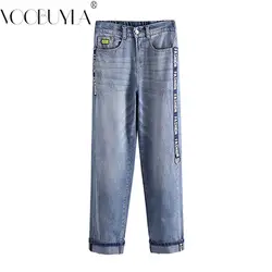 Voobuyla Для женщин промывают синие джинсовые штаны 2018 осень Винтаж мама Fit середины талии растягивается джинсы Femme плюс Размеры XL-5XL джинсы