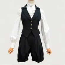 Vintage Women’s Black Suit Two Piece Set Cool Single Breasted Vest and Shorts
