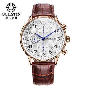 

2019 Men's Business Watch Waterproof Brown Leather Strap Sport Watches Fashion Casual Chronograph Watch Men Calendar Clock Man