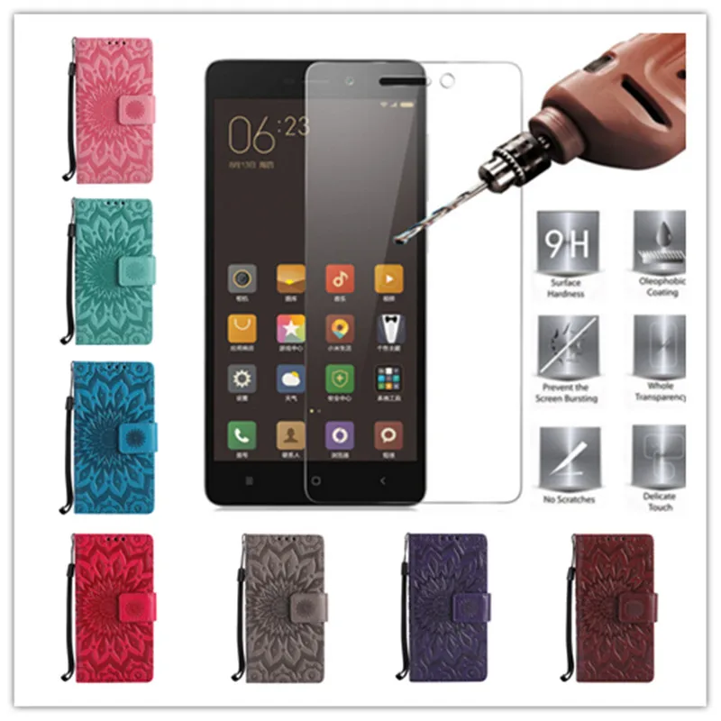 Мода Fundas Флип Подсолнечное бумажник Case для Mototola Moto G5 + Закаленное Стекло Экрана