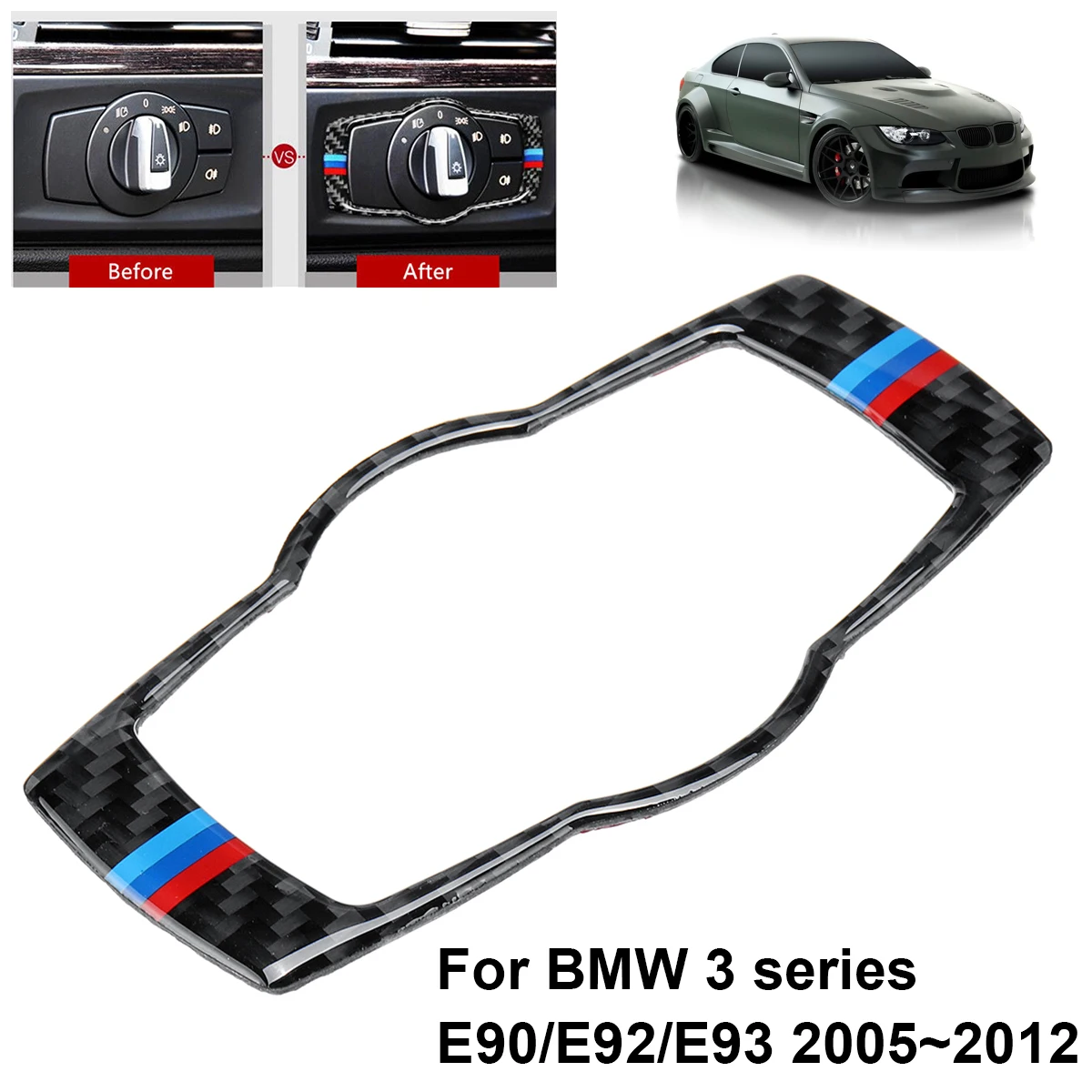 

116 x 60 mm Carbon Fiber Car Headlight Switch Button Frame Cover Trim for BMW 3 series E90 Auto Interior Sticker Rotary Switch