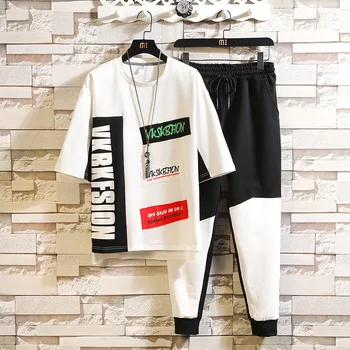 

Tracksuit Men Round Neck Trend A Set Clothes Leisure Time Handsome Short-sleeved Casual Pants Sweatpants Slim Fashion Track Suit