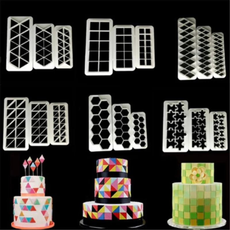 

3pcs Square Geometric Cutters Fondant Cookie Cutter Geometry Cake Mold Fondant Mold Cake Decorating Tools Baking 6 Designs