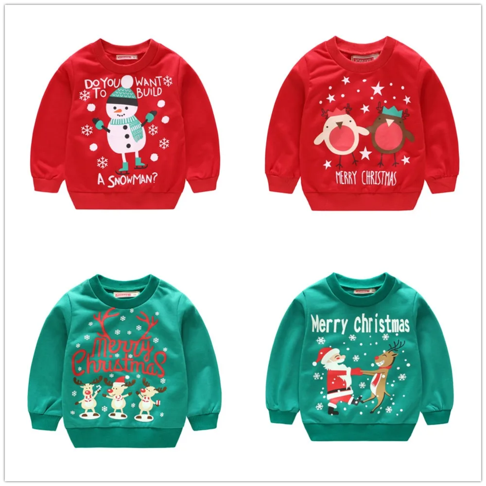 

Christmas Children Clothing Boys Sweatshirts Snowman Kids Tee Shirts Baby Boys Sweaters Santa X'mas Girls Jumpers Red Green 1-5Y