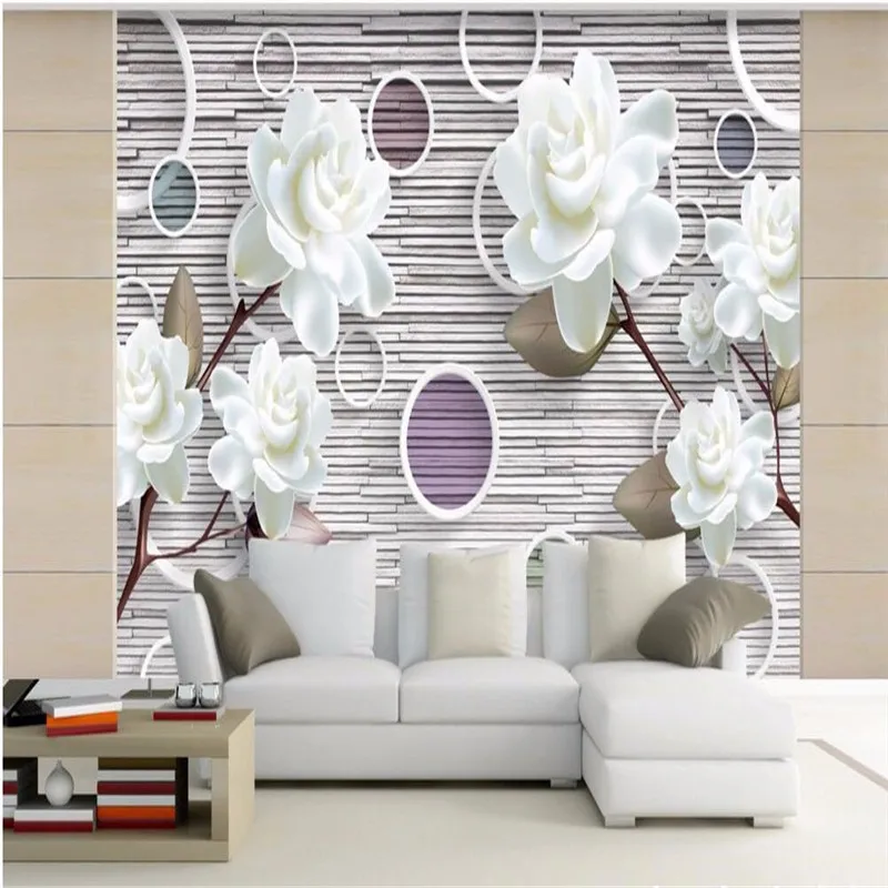 Custom-photo-wall-paper-Modern-painting-European-style-white-flower-art-simple-living-room-sofa-background